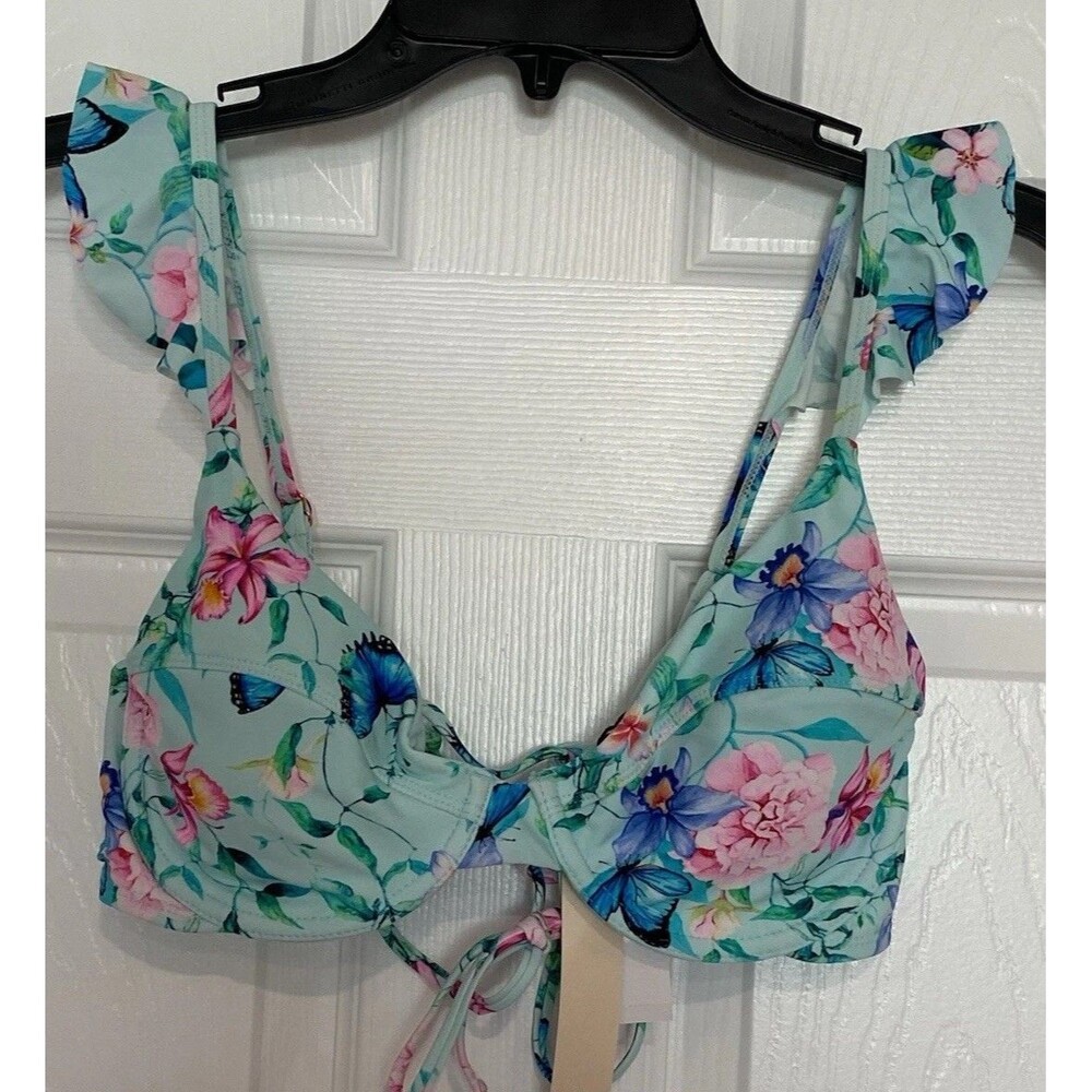 NEW Nanette Lepore Women's Aileen Push Up Underwire Bikini Green 8 Butterfly Y2K